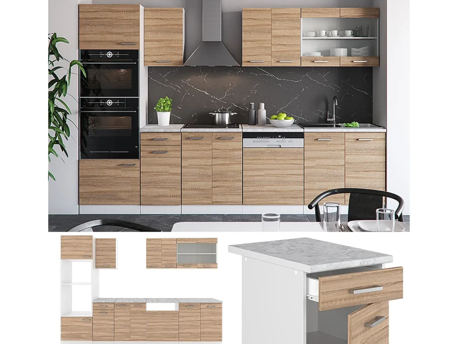 Mueble de cocina sonoma/blanco 300x60x81.6 r-line