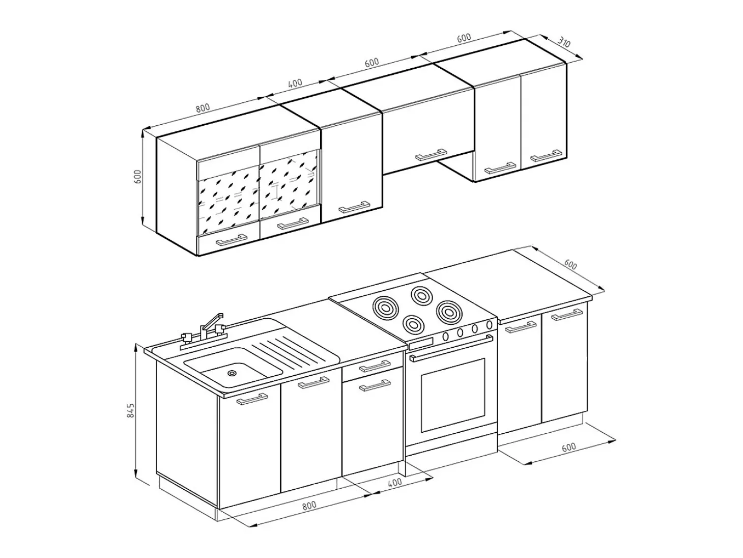 Mueble de cocina sonoma/blanco 240x60x81.6 raul