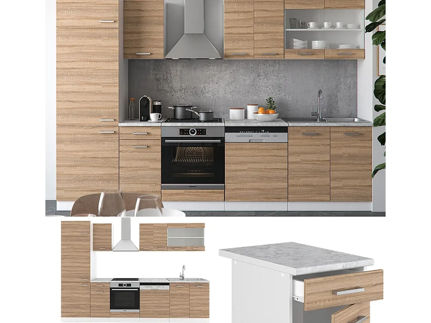 Mueble de cocina sonoma/blanco 300x60x81.6 r-line
