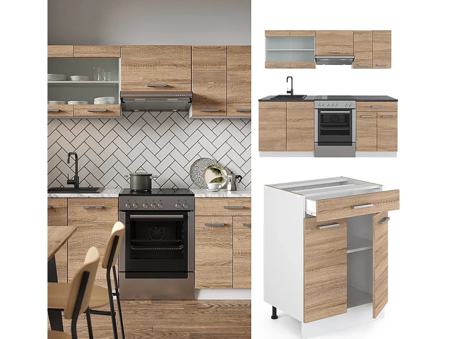 Mueble de cocina sonoma/blanco 200x60x81.6 r-line
