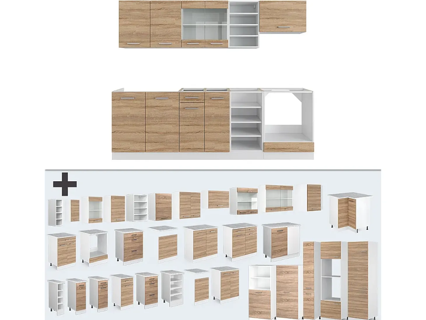 Mueble de cocina sonoma/blanco 240x46x81.6 r-line