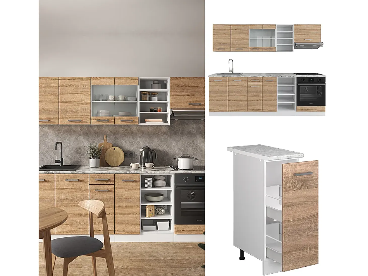 Mueble de cocina sonoma/blanco 240x60x81.6 r-line