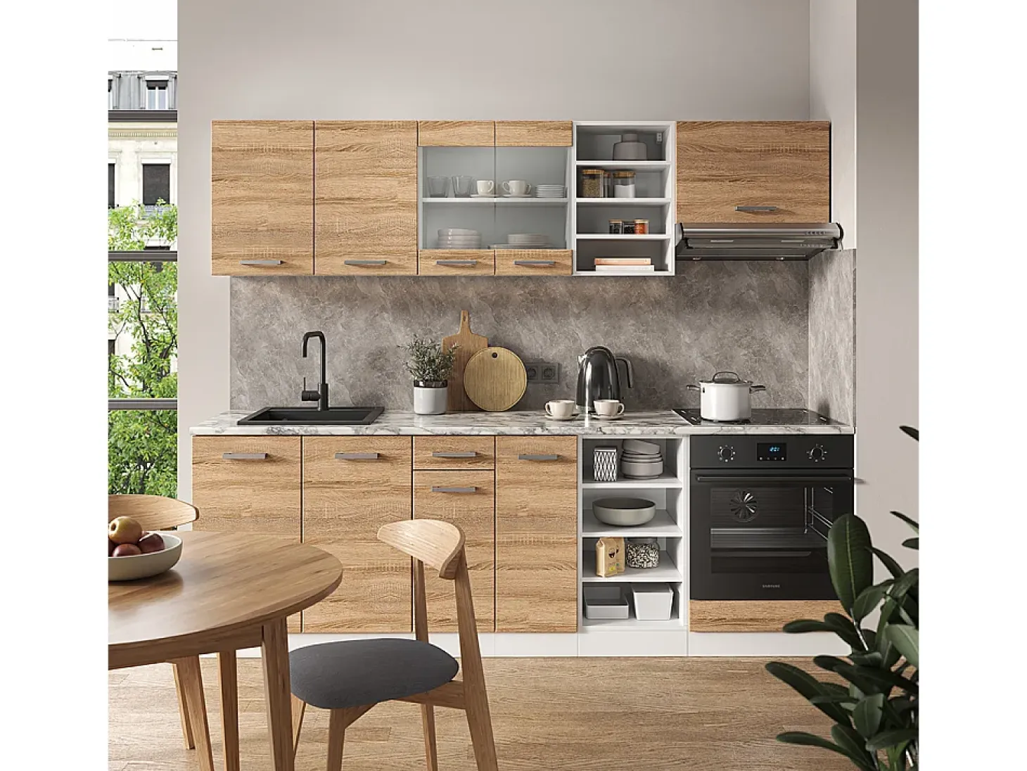 Mueble de cocina sonoma/blanco 240x60x81.6 r-line