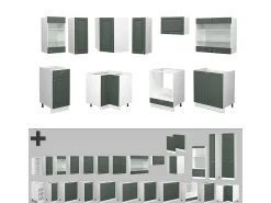 Mueble de cocina verde-dorado casa de campo/blanco 200x60x81.6 fame-line
