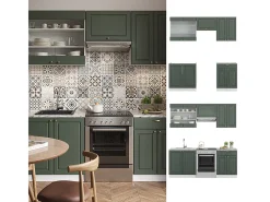 Mueble de cocina verde-dorado casa de campo/blanco 200x60x81.6 fame-line