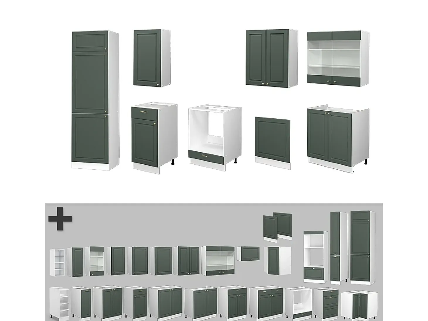 Mueble de cocina verde-dorado casa de campo/blanco 300x60x81.6 fame-line