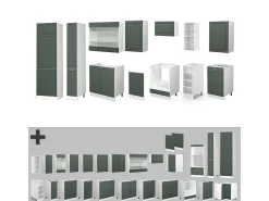 Mueble de cocina verde-dorado casa de campo/blanco 355x46x81.6 fame-line