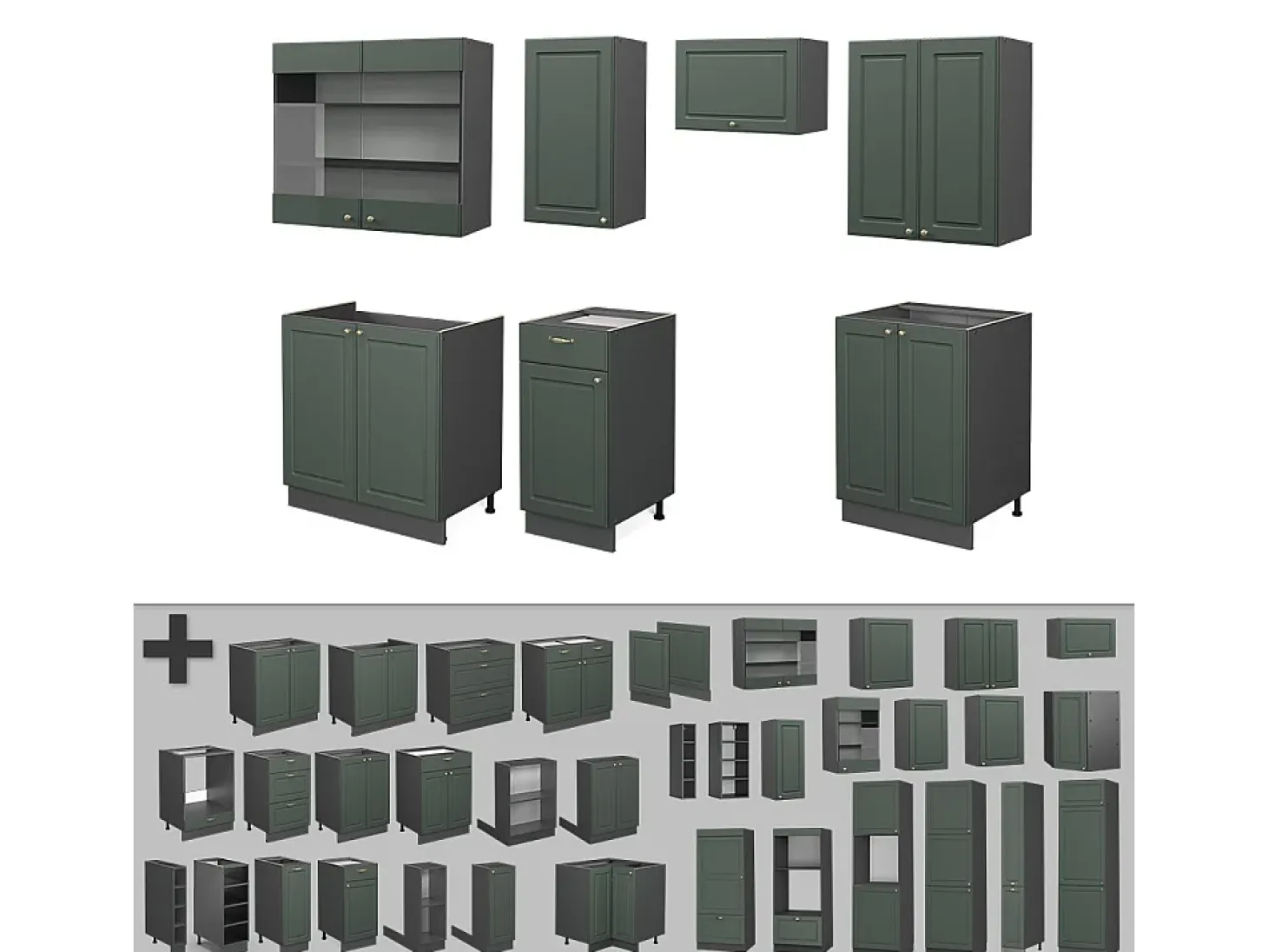 Mueble de cocina verde-dorado casa de campo/antracita 240x60x81.6 fame-line