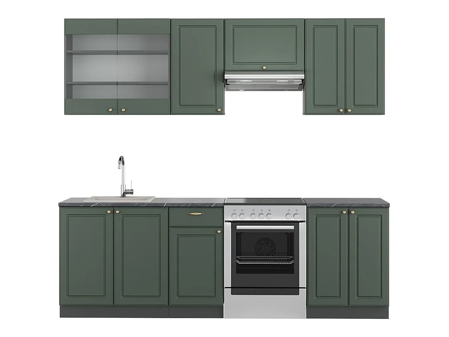Mueble de cocina verde-dorado casa de campo/antracita 240x60x81.6 fame-line