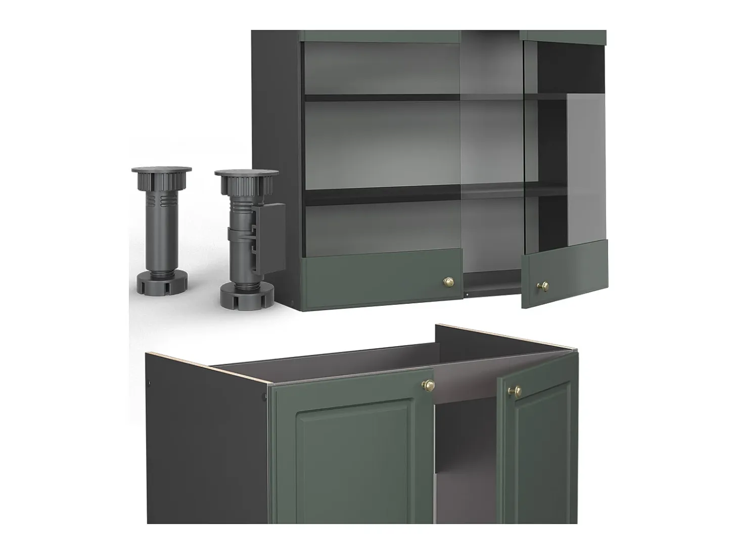 Mueble de cocina verde-dorado casa de campo/antracita 240x60x81.6 fame-line