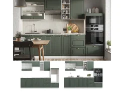 Mueble de cocina verde-dorado casa de campo/blanco 280x60x81.6 fame-line