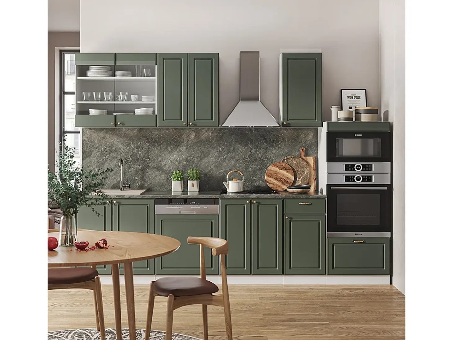 Mueble de cocina verde-dorado casa de campo/blanco 300x60x81.6 fame-line