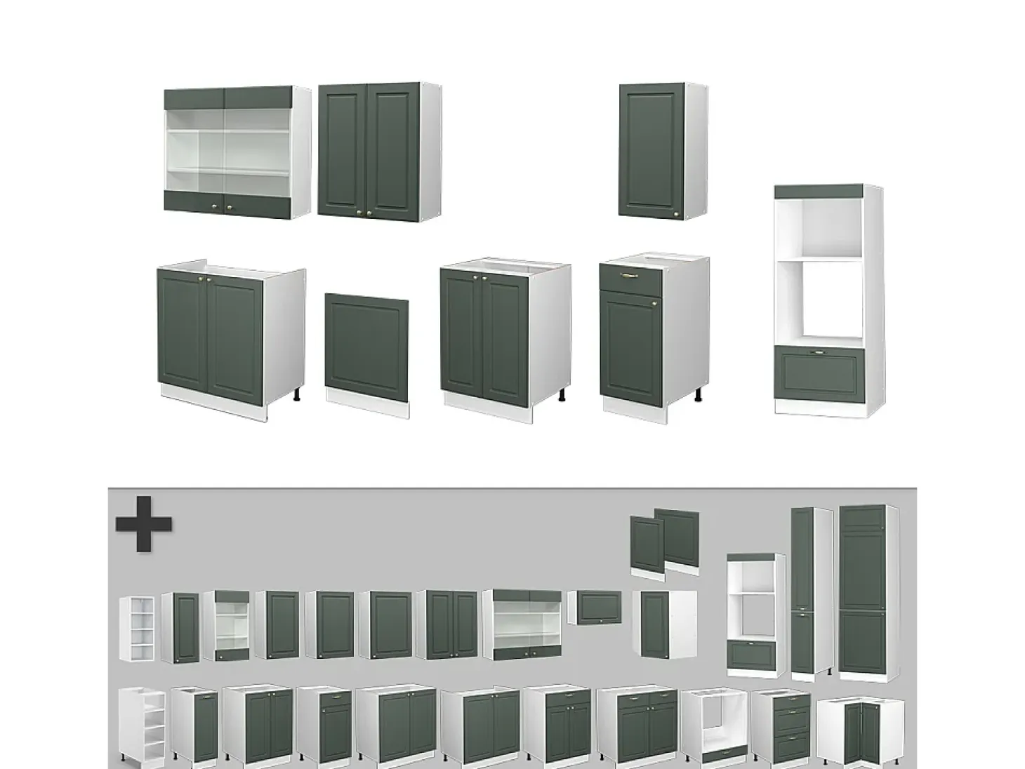 Mueble de cocina verde-dorado casa de campo/blanco 300x60x81.6 fame-line