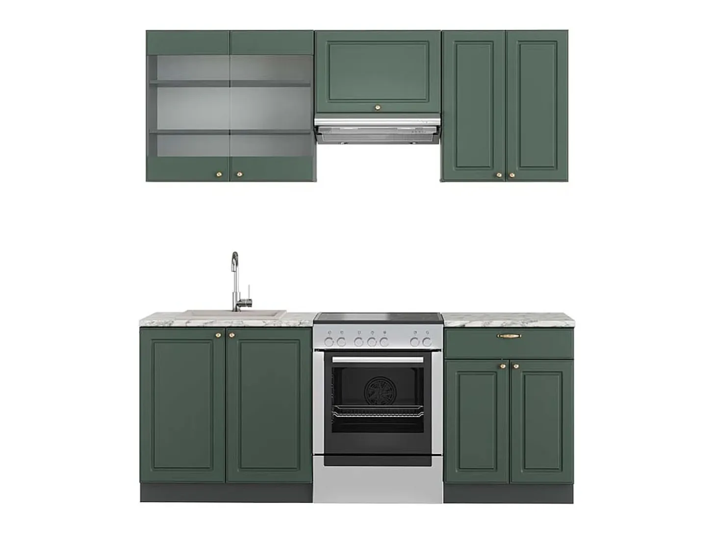 Mueble de cocina verde-dorado casa de campo/antracita 200x60x81.6 fame-line