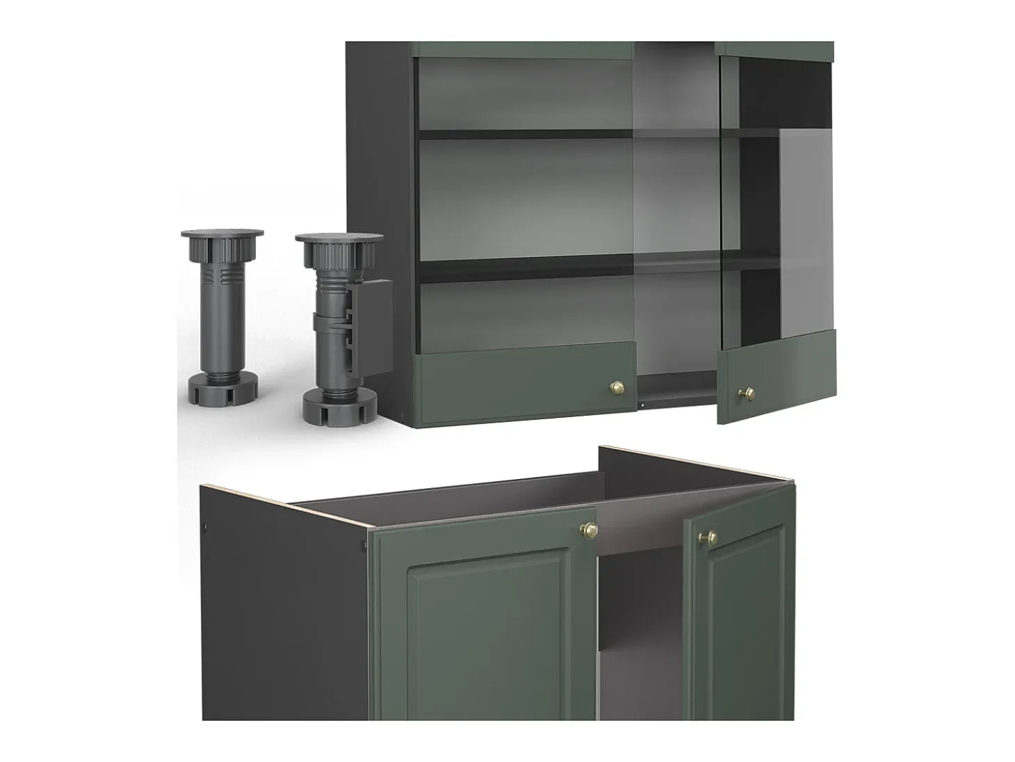 Mueble de cocina verde-dorado casa de campo/antracita 200x60x81.6 fame-line