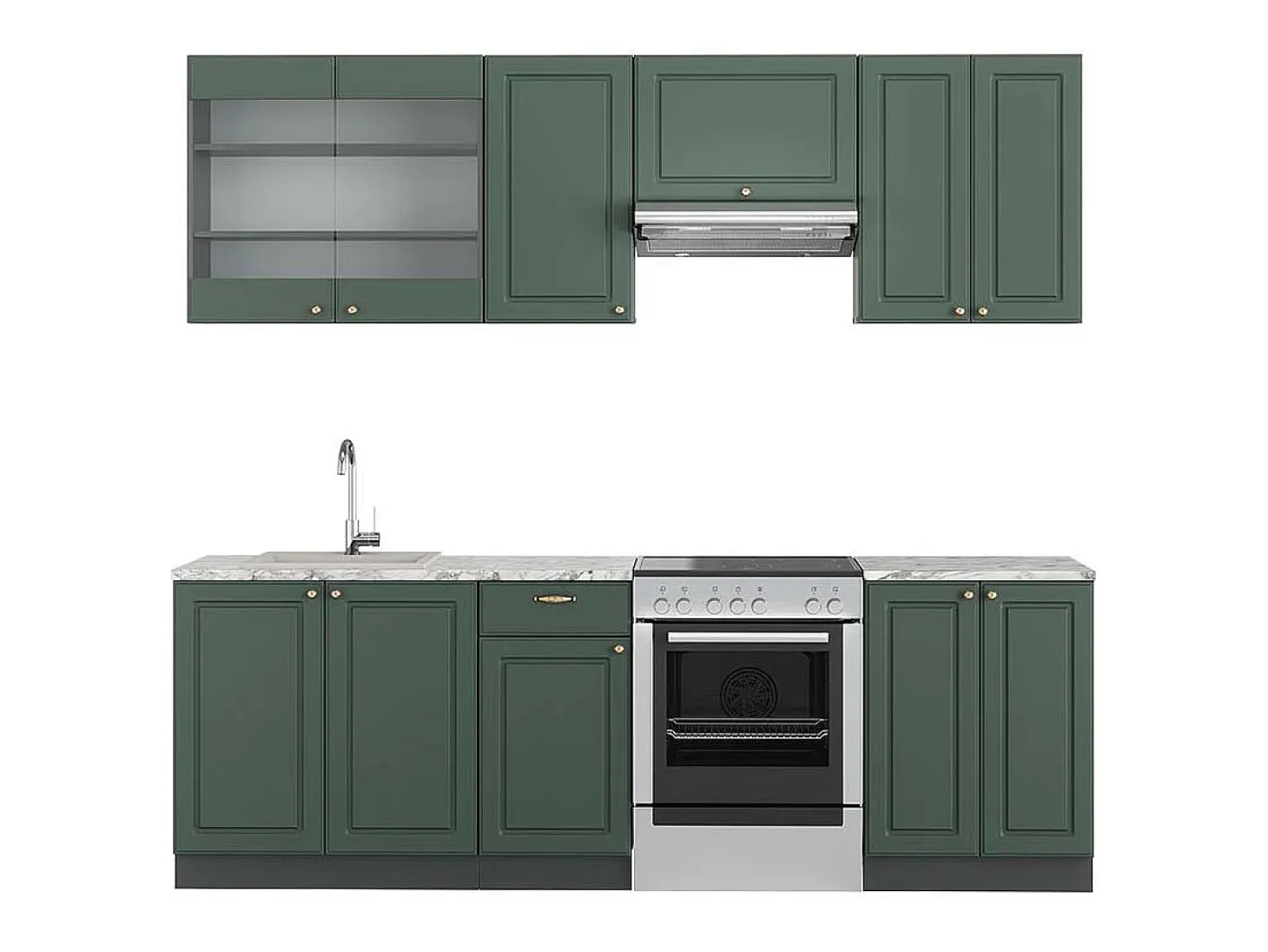 Mueble de cocina verde-dorado casa de campo/antracita 240x60x81.6 fame-line