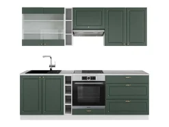 Mueble de cocina verde-dorado casa de campo/blanco 235x60x81.6 fame-line