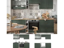 Mueble de cocina verde-dorado casa de campo/blanco 235x60x81.6 fame-line