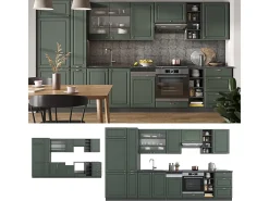 Mueble de cocina verde-dorado casa de campo/antracita 355x60x81.6 fame-line