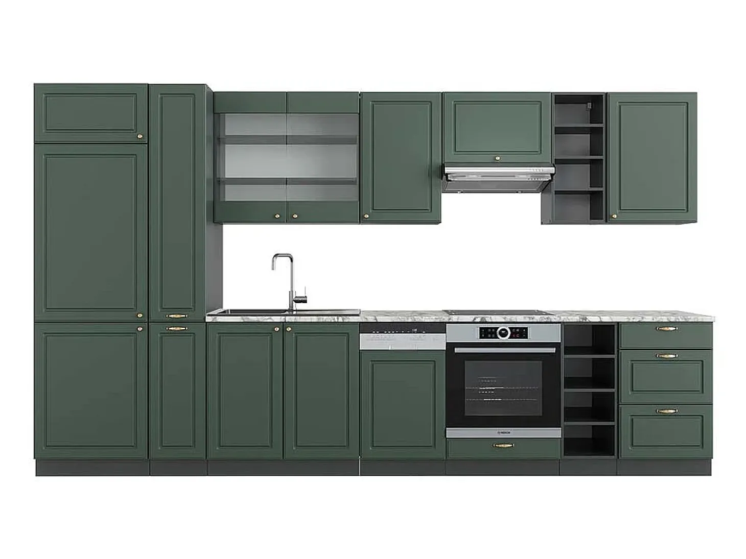 Mueble de cocina verde-dorado casa de campo/antracita 355x60x81.6 fame-line