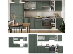 Mueble de cocina verde-dorado casa de campo/blanco 355x60x81.6 fame-line