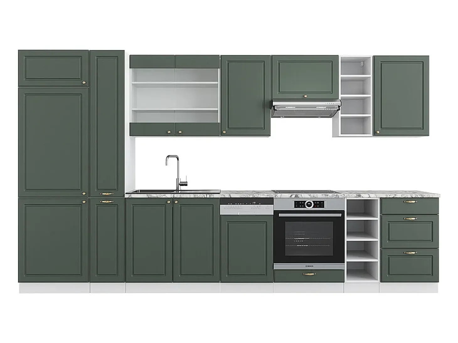 Mueble de cocina verde-dorado casa de campo/blanco 355x60x81.6 fame-line