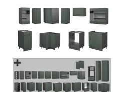 Mueble de cocina verde-dorado casa de campo/antracita 200x60x81.6 fame-line