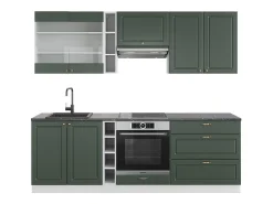 Mueble de cocina verde-dorado casa de campo/blanco 235x46x81.6 fame-line