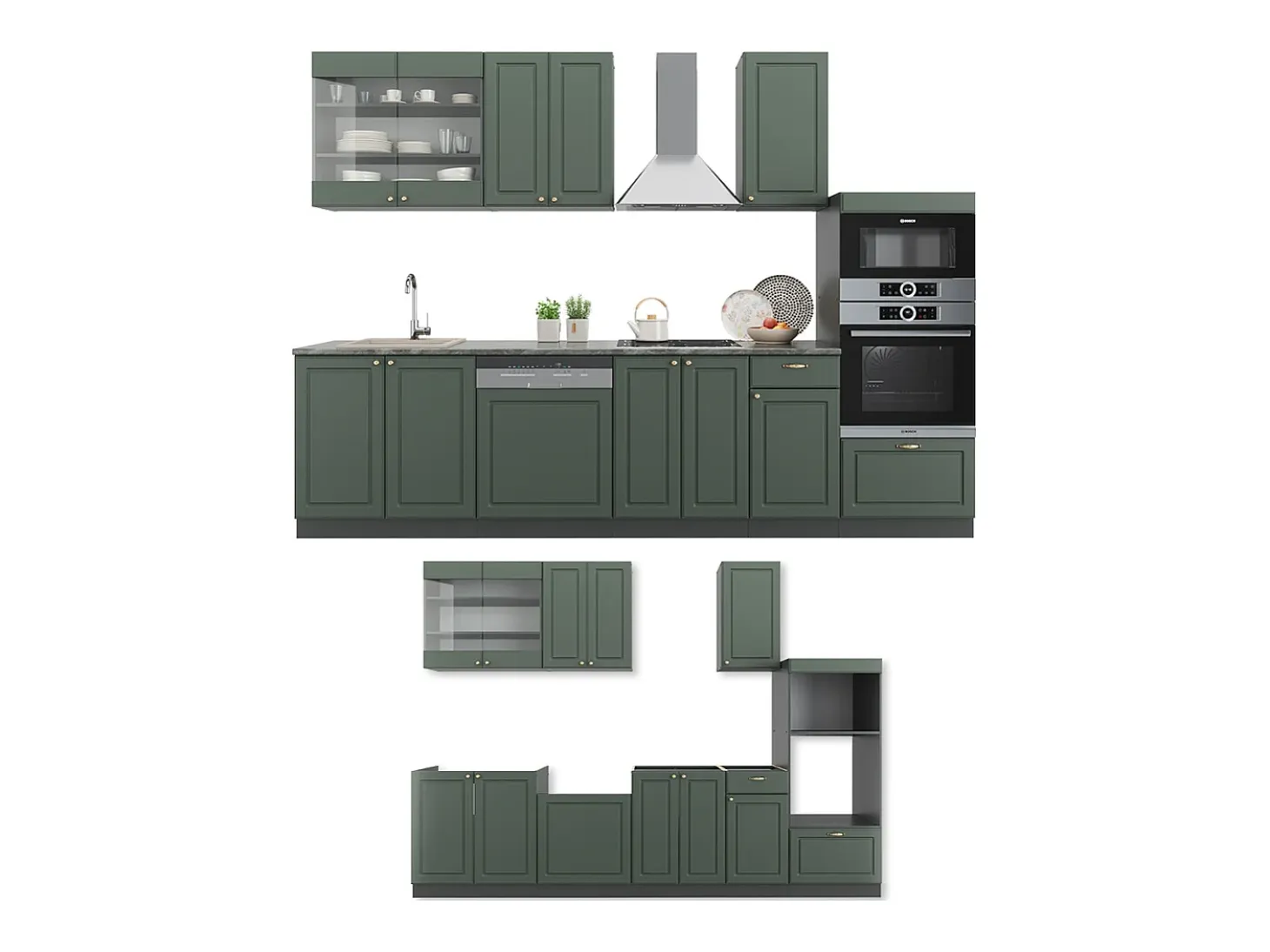 Mueble de cocina verde-dorado casa de campo/antracita 300x60x81.6 fame-line