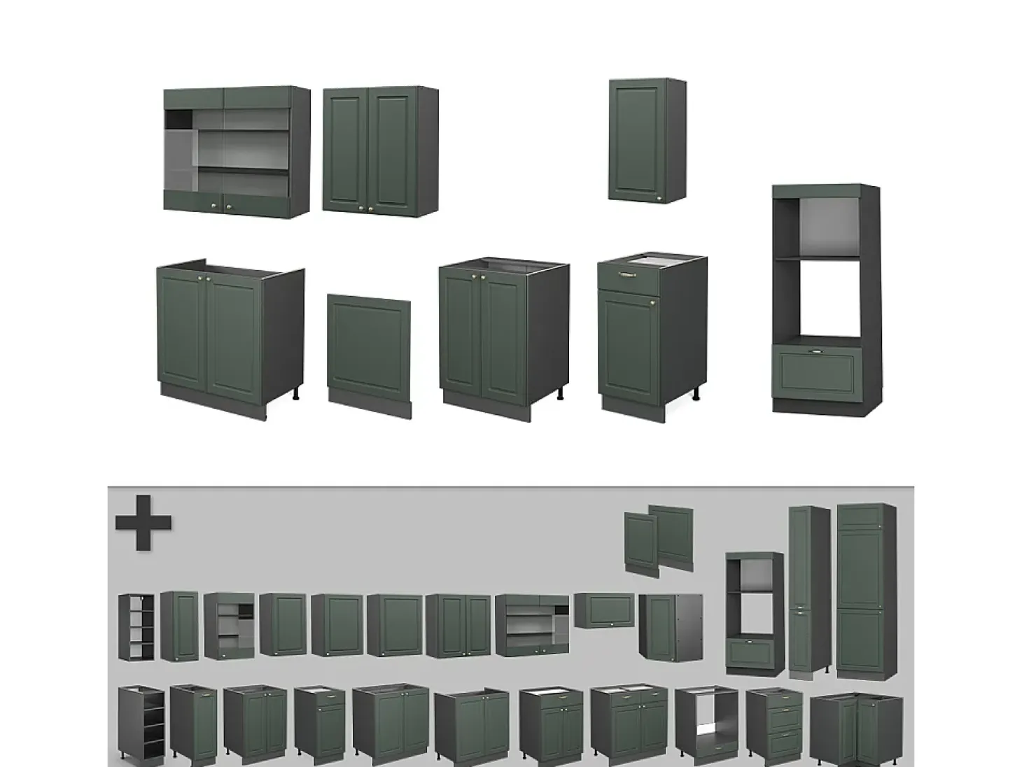 Mueble de cocina verde-dorado casa de campo/antracita 300x60x81.6 fame-line