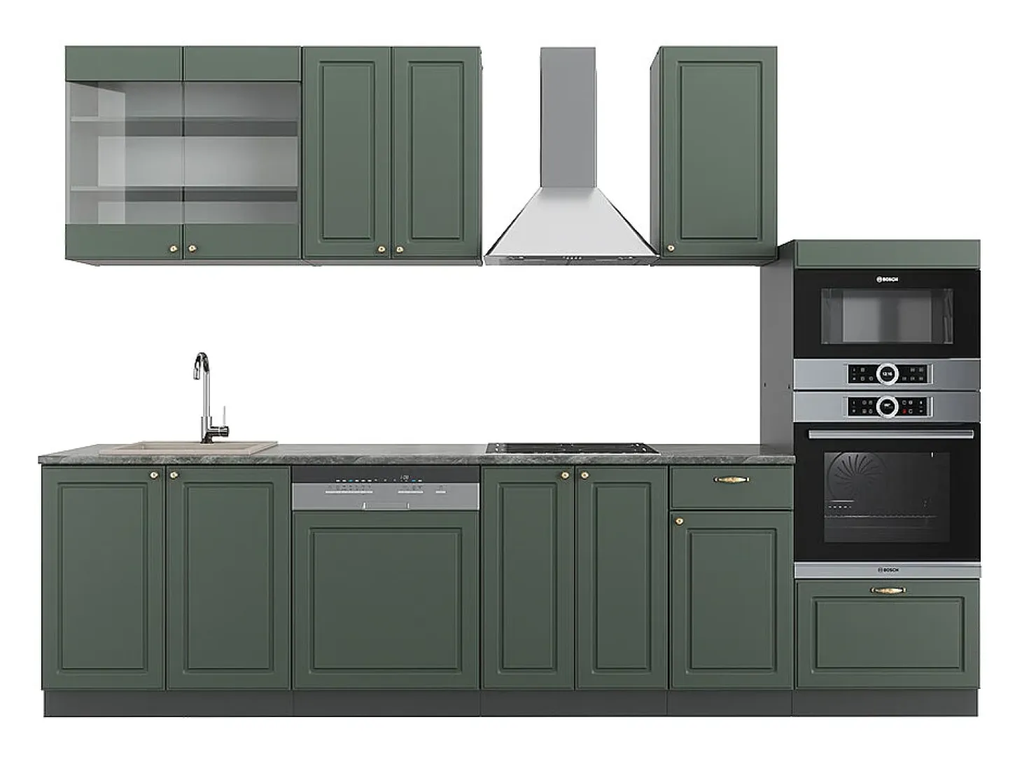 Mueble de cocina verde-dorado casa de campo/antracita 300x60x81.6 fame-line