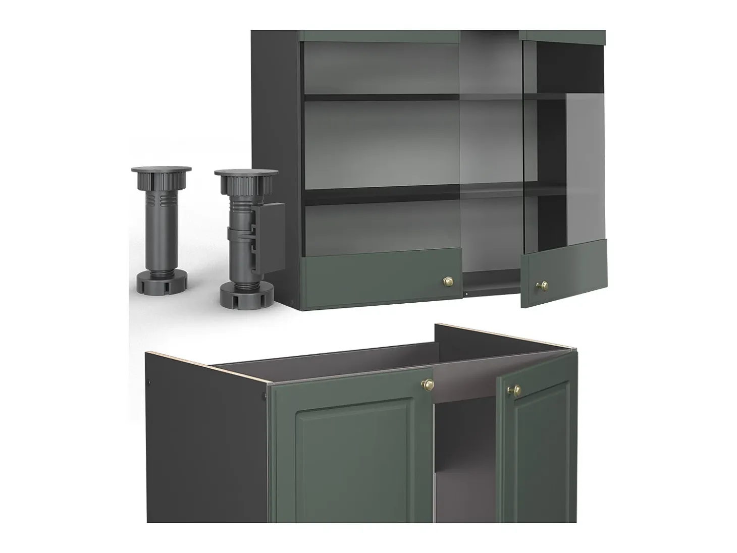 Mueble de cocina verde-dorado casa de campo/antracita 235x60x81.6 fame-line