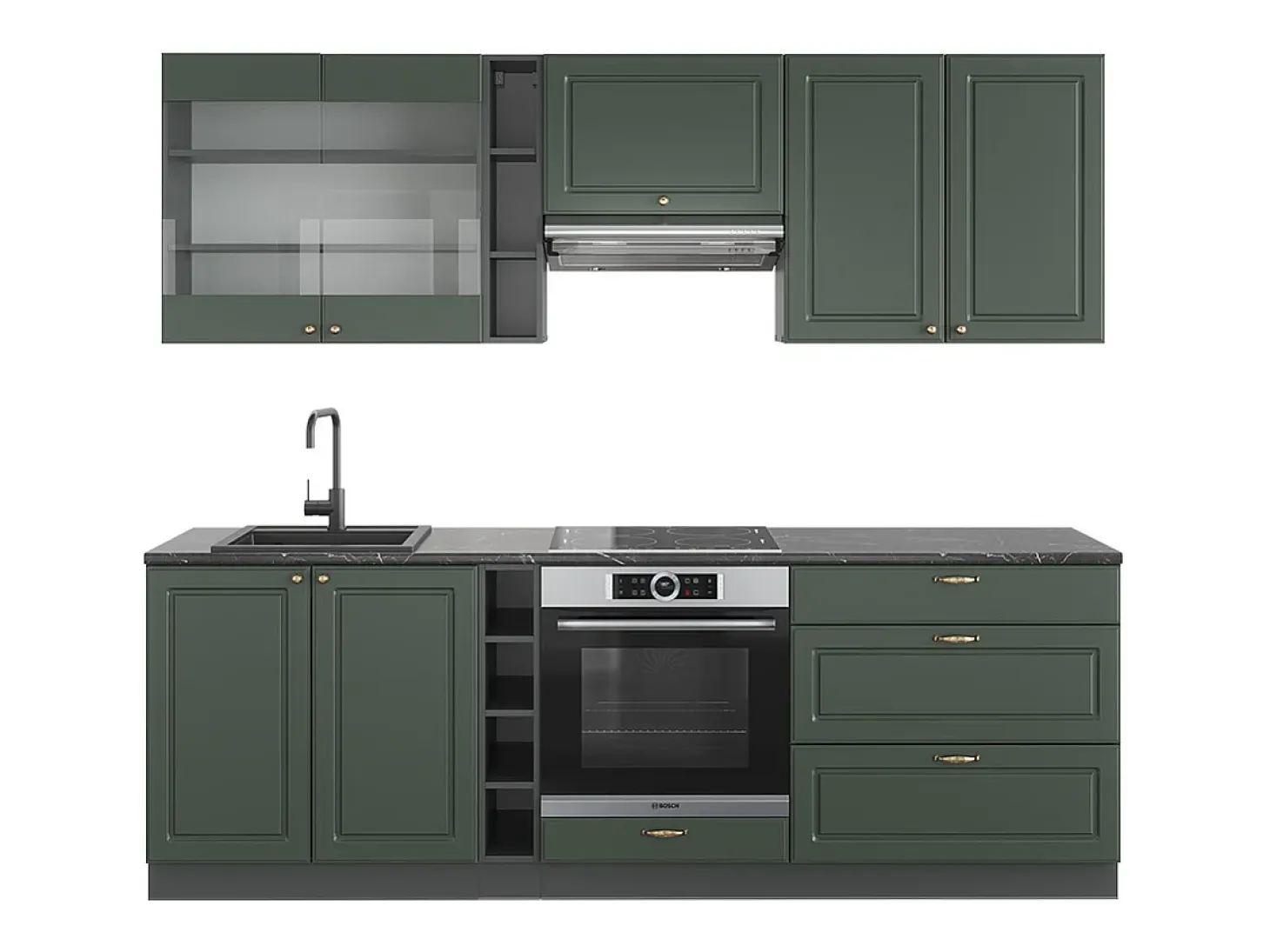 Mueble de cocina verde-dorado casa de campo/antracita 235x60x81.6 fame-line