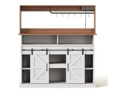Mueble de cocina 120x40x130cm - con USB y enchufe - con alacena para vino - 2 puertas correderas - estilo rústico - Blanco