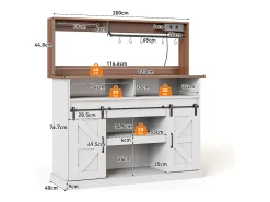 Mueble de cocina 120x40x130cm - con USB y enchufe - con alacena para vino - 2 puertas correderas - estilo rústico - Blanco