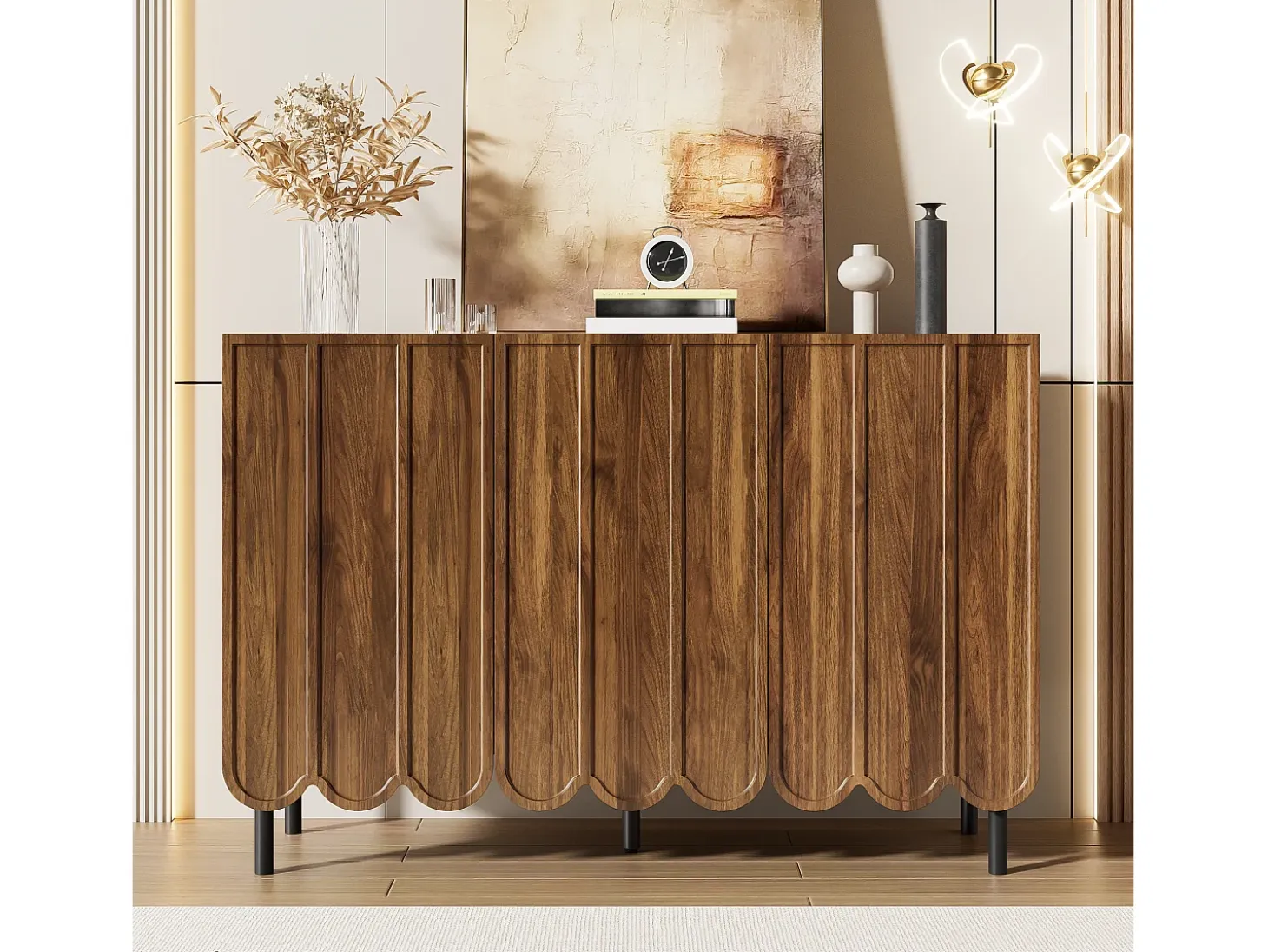 Mueble de comedor en nogal, aparador de tres puertas, multifuncional, 120x35x80 cm, nogal