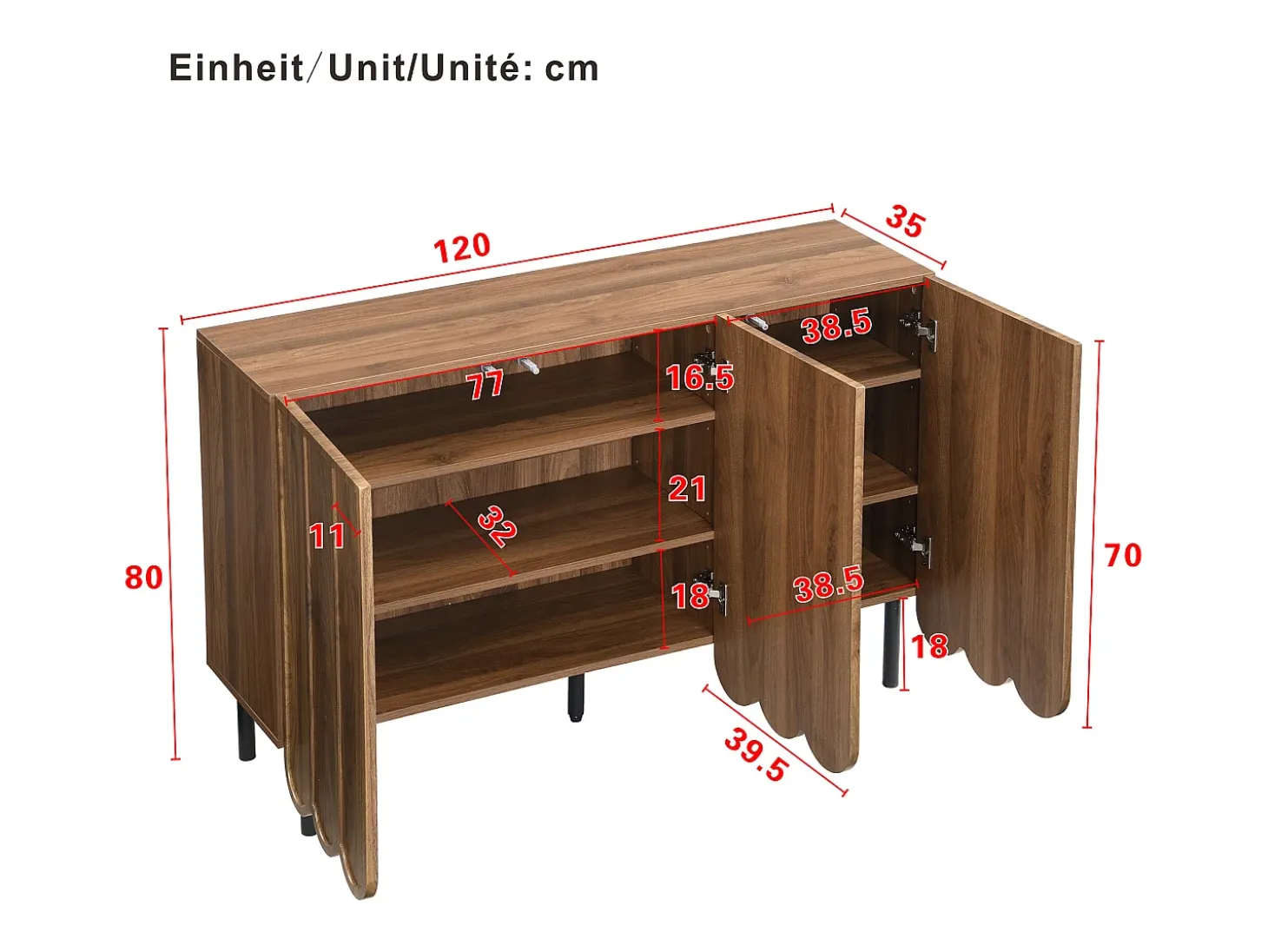 Mueble de comedor en nogal, aparador de tres puertas, multifuncional, 120x35x80 cm, nogal