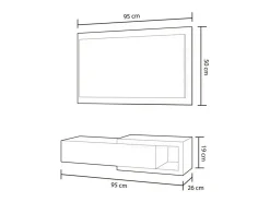 Mueble de Entrada Reversible con Espejo y 1 Cajón Color Blanco ártico/Cemento - 19 x 95 x 26 cm