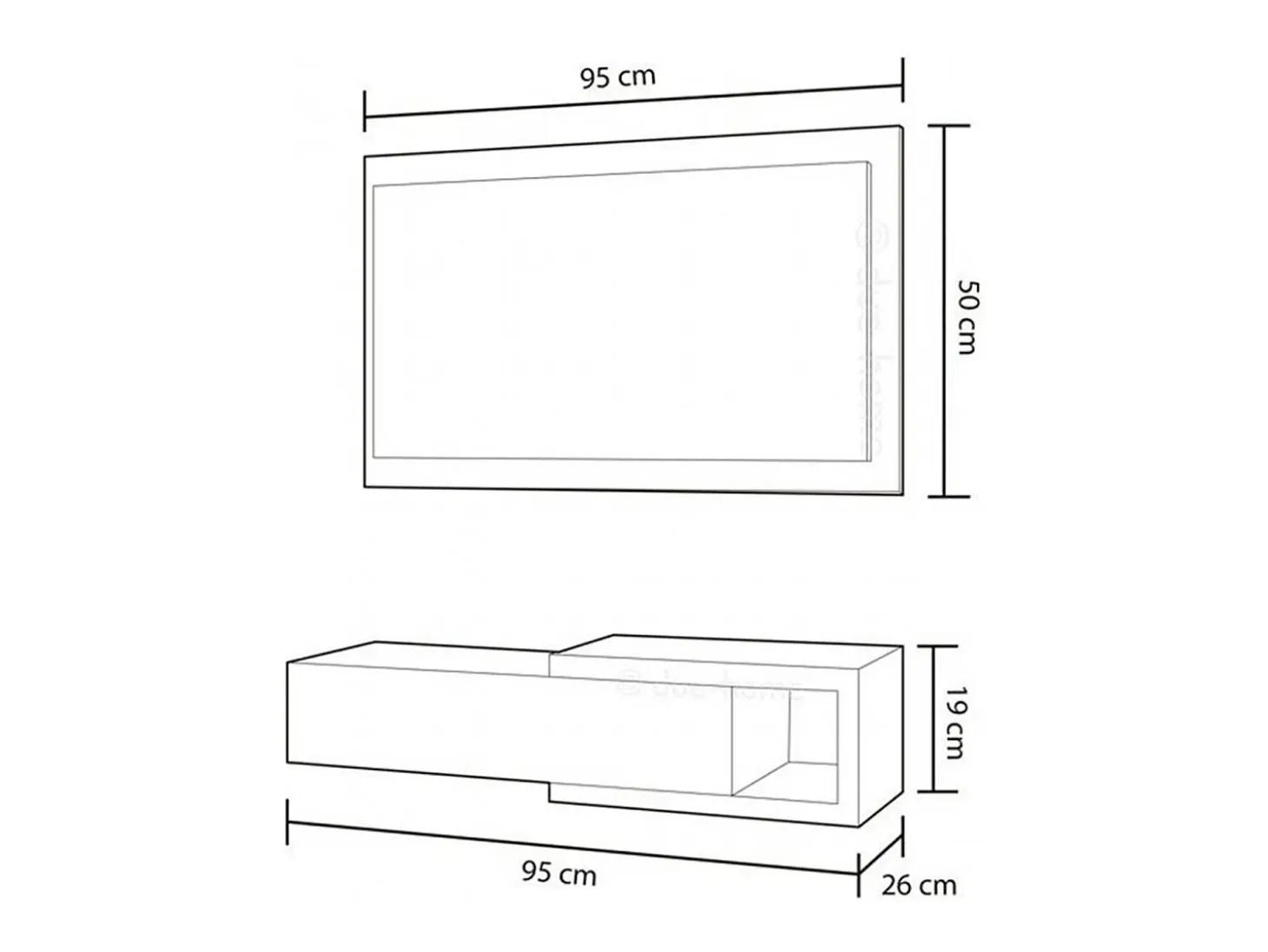 Mueble de Entrada Reversible con Espejo y 1 Cajón Color Blanco ártico/Cemento - 19 x 95 x 26 cm