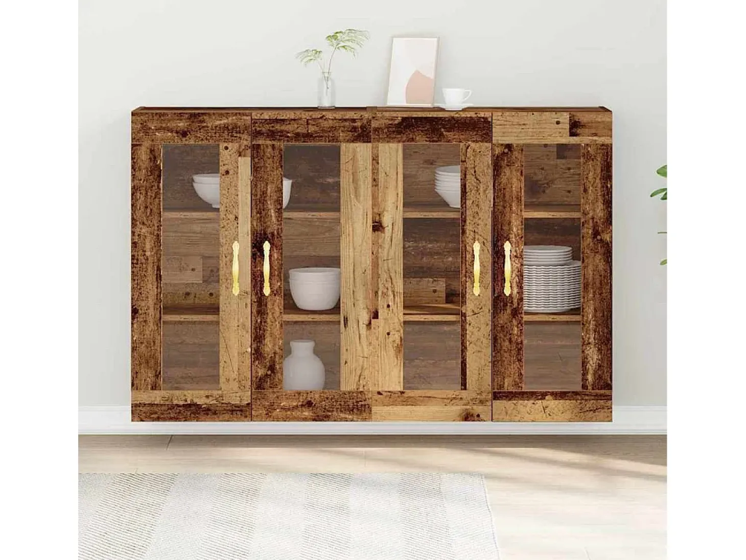 Mueble de pared de 2 piezas, madera antigua, 69,5 x 34 x 90 cm