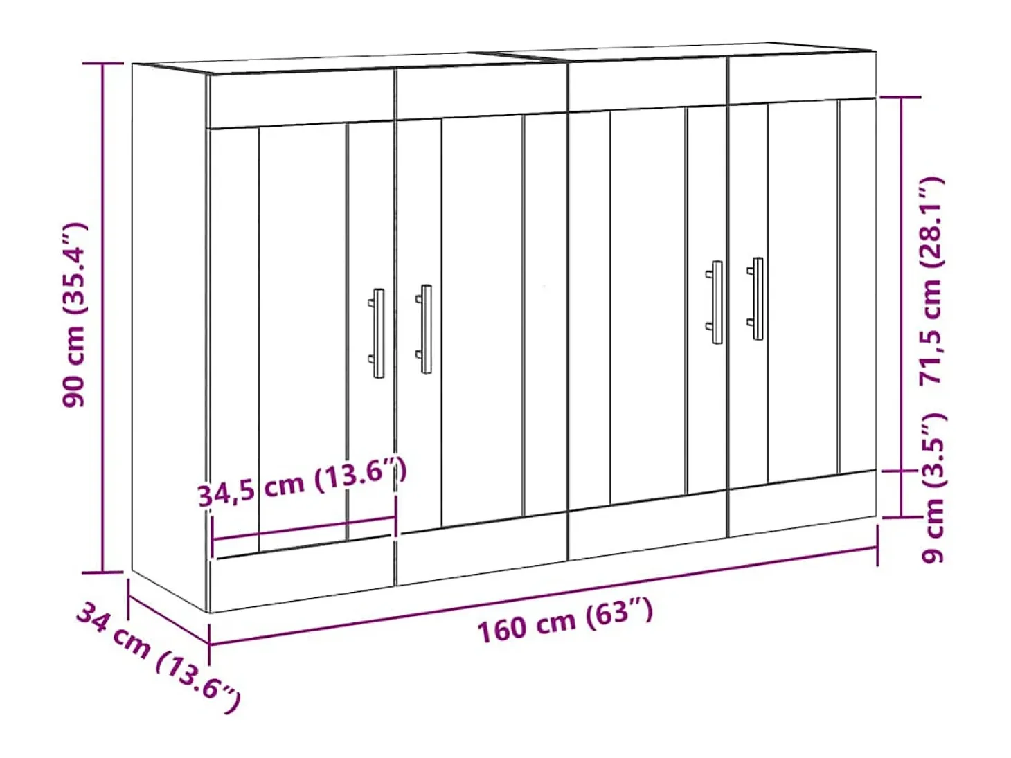 Mueble de pared Montaje en pared 2 piezas Madera antigua 160 x 34 x 90 cm