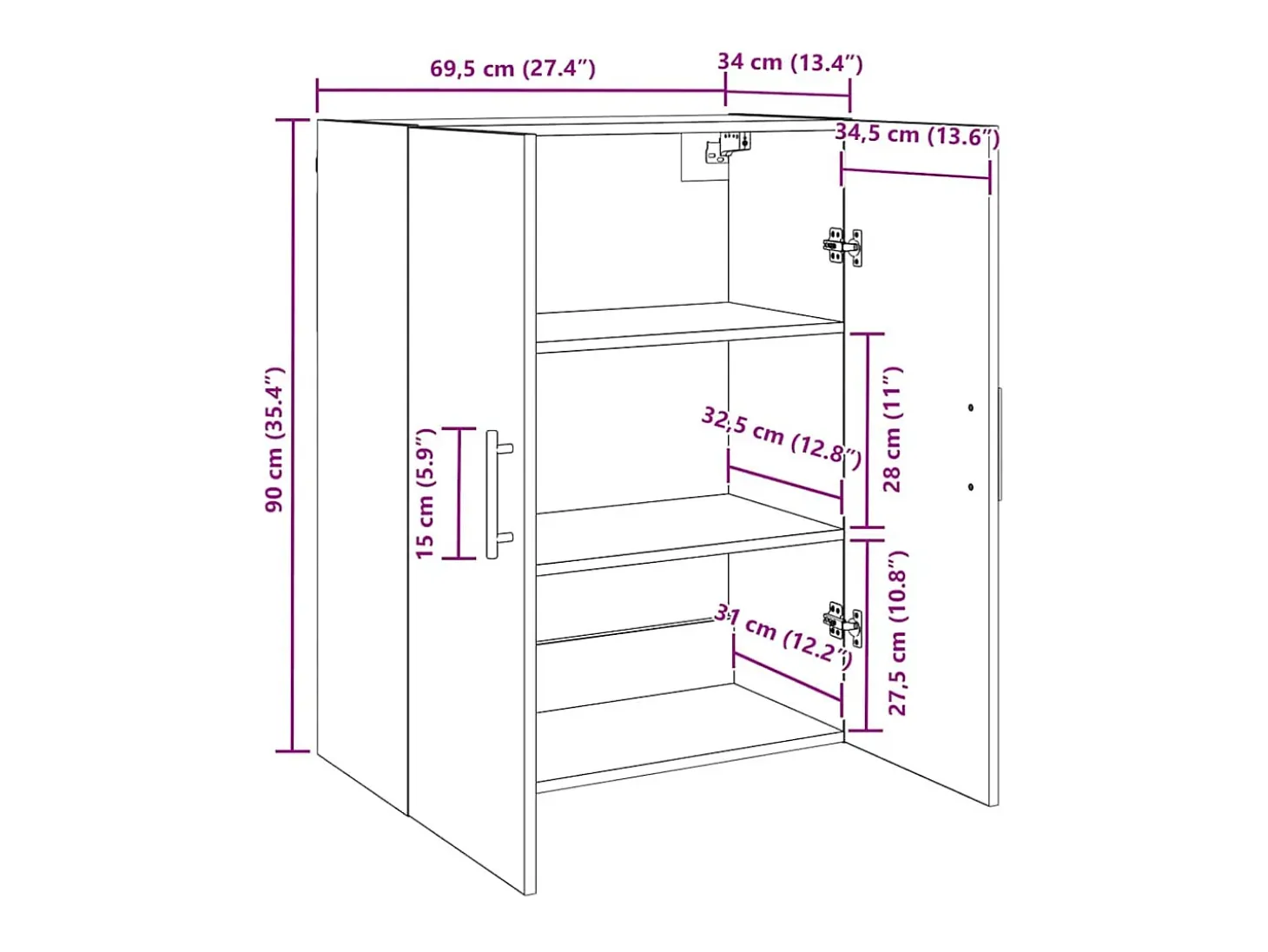Mueble de pared negro 69,5 x 34 x 90 cm Madera de ingeniería