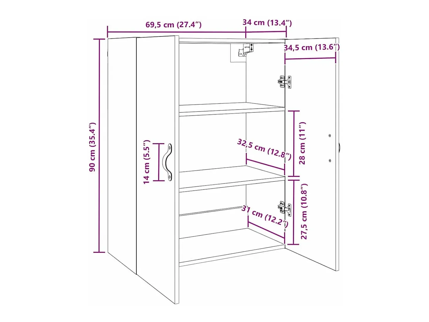 Mueble de pared negro 69,5 x 34 x 90 cm Madera de ingeniería