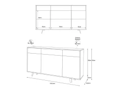 Mueble de salón moderno 3 puertas 3 cajones aparador de cocina Dalgo - Gris - Blanco