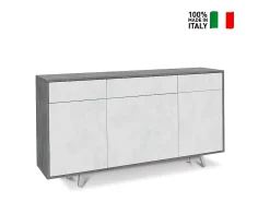 Mueble de salón moderno 3 puertas 3 cajones aparador de cocina Dalgo - Gris - Blanco
