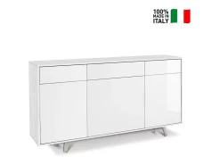 Mueble de salón moderno 3 puertas 3 cajones aparador de cocina Valdi - Blanco - Blanco brillante