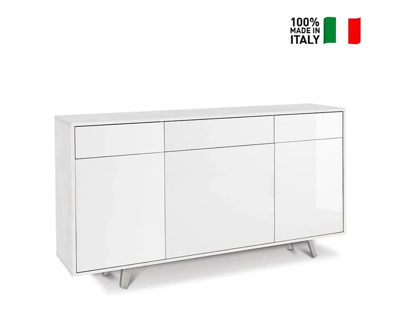 Mueble de salón moderno 3 puertas 3 cajones aparador de cocina Valdi - Blanco - Blanco brillante