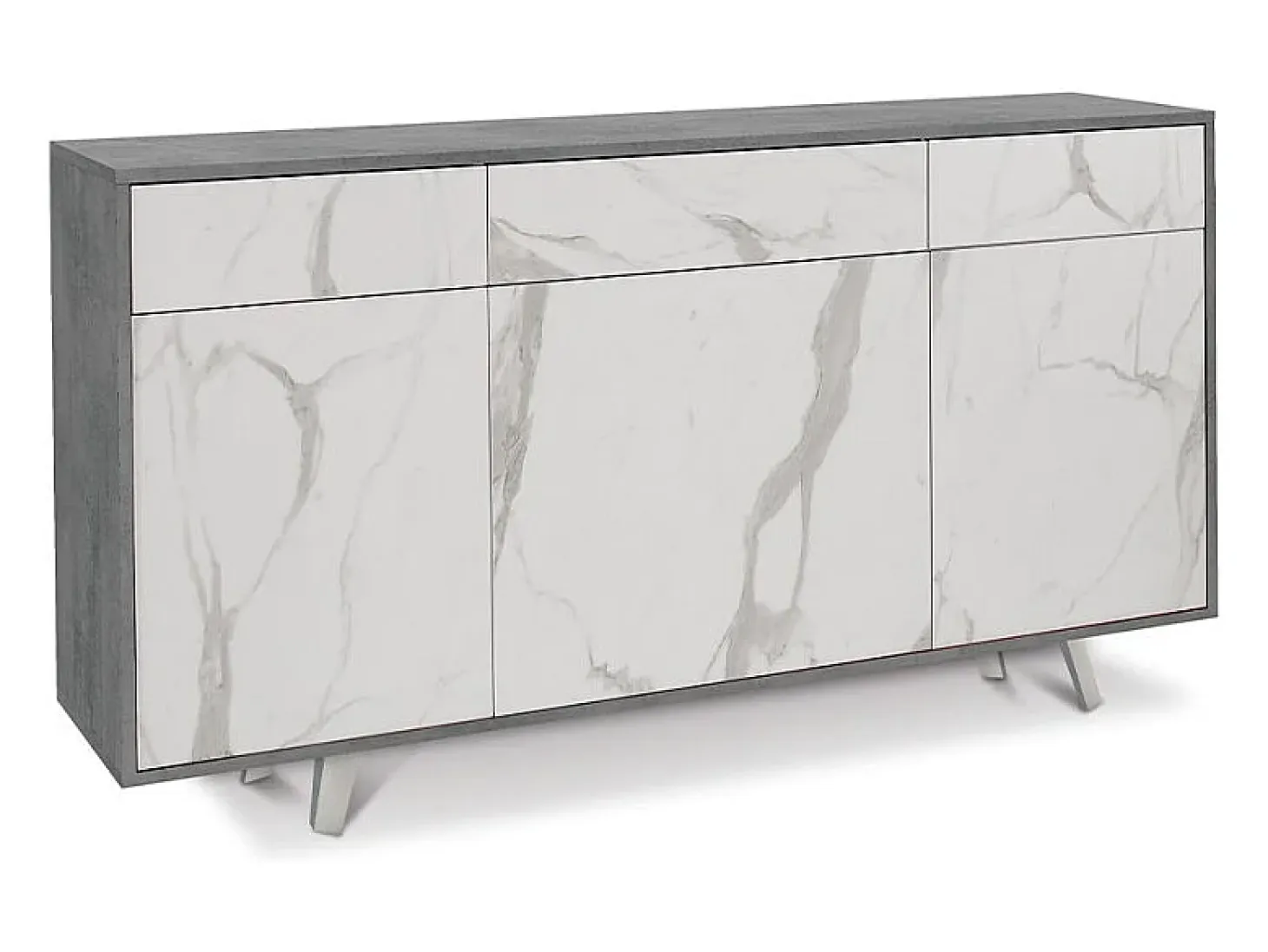 Mueble de salón moderno 3 puertas 3 cajones aparador de cocina Dalgo - Gris - Mármol Calacatta