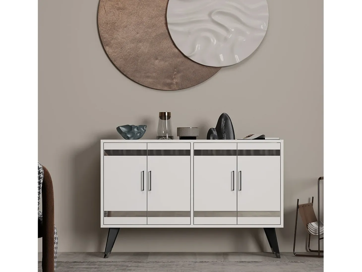 Mueble de TV – 120 cm x 30 cm x 80 cm – Blanco – Aglomerado
