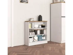 Mueble estantería de cocina Sole con 3 estantes blanco brillo y roble 90x90x25 cm